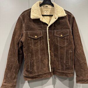 Scully Men’s L BOAR Suede Leather PILOT Jacket BROWN SHERPA LINED